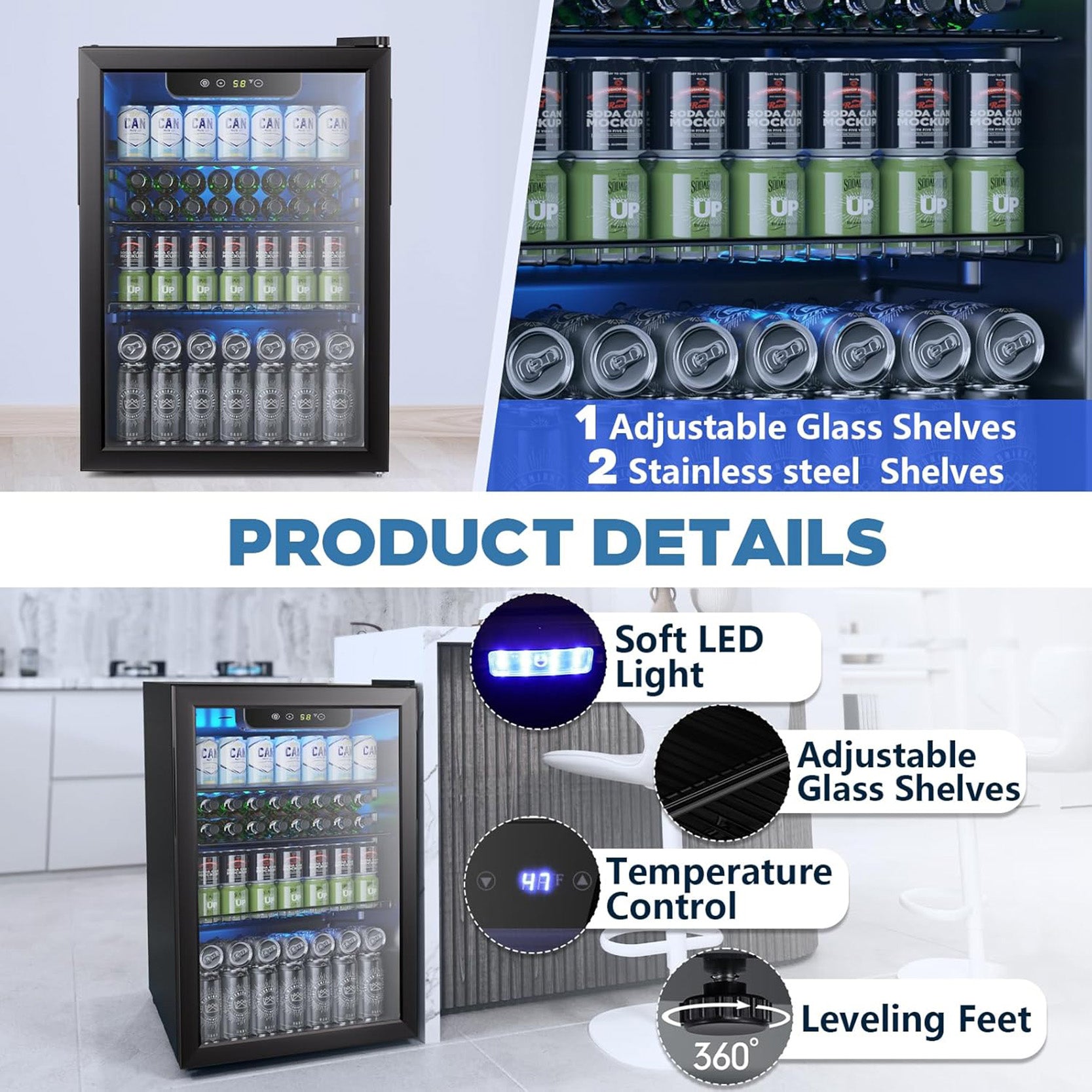 Cowsar 4.4/3.2/2.6 Cu.Ft Beverage Refrigerator Cooler, Reversible door