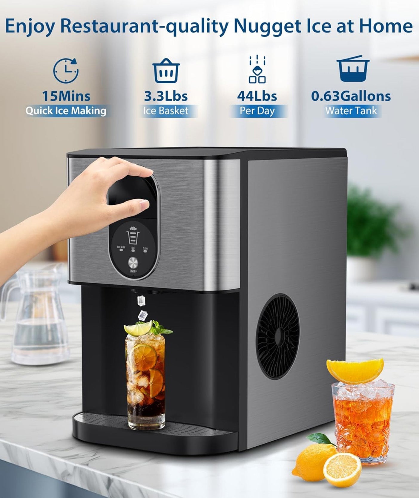 Cowsar 44lbs/24H Nugget Ice Maker Countertop Dispenser