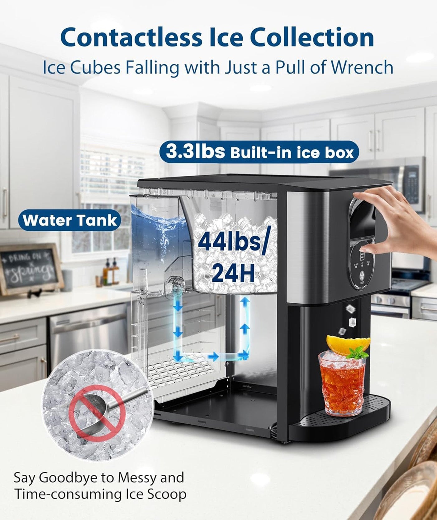 Cowsar 44lbs/24H Nugget Ice Maker Countertop Dispenser
