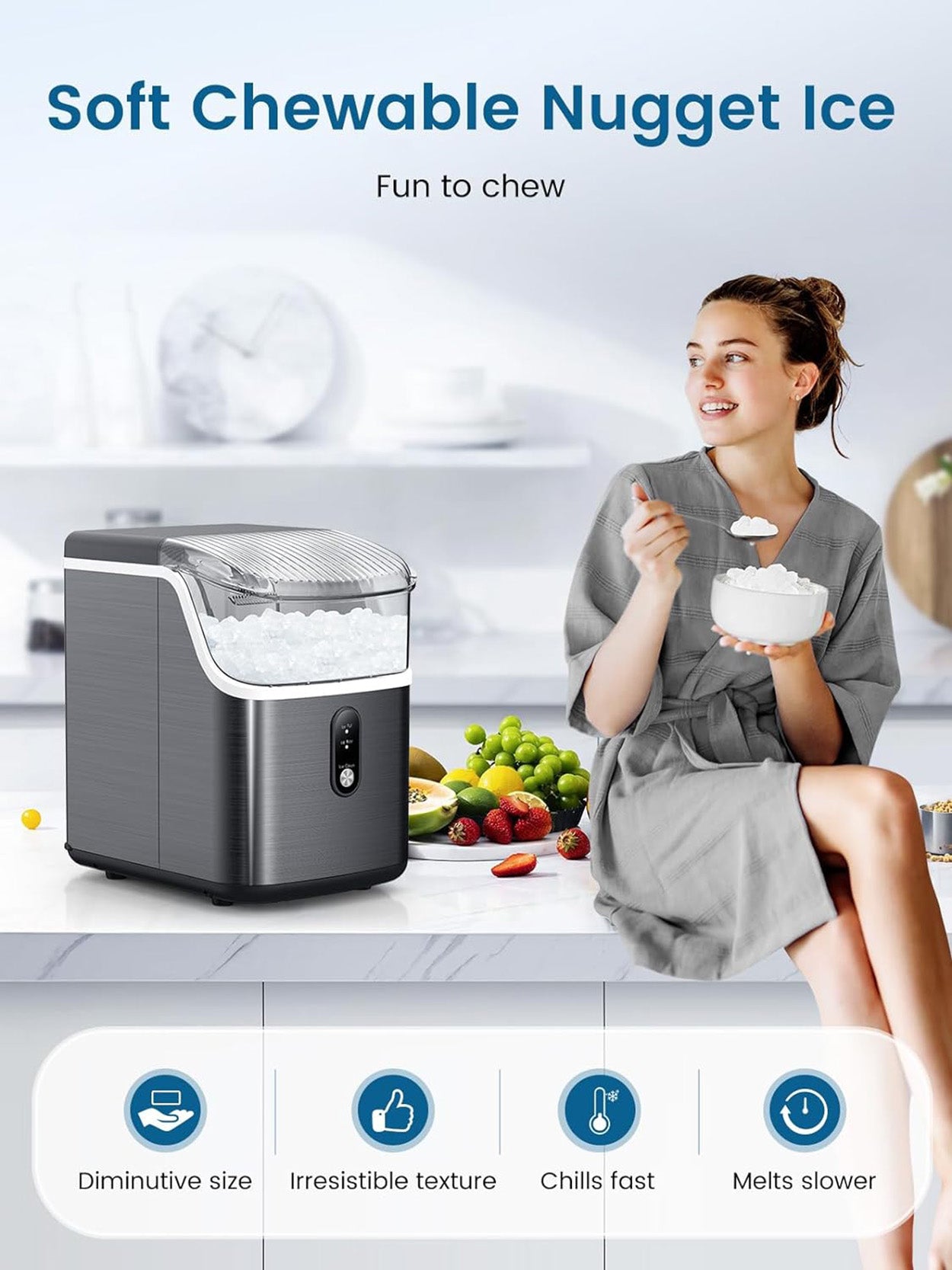 Cowsar 34lbs/24H Nugget Ice Makers Countertop